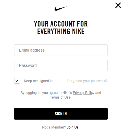 Log in For Nike Cancel Order Process
