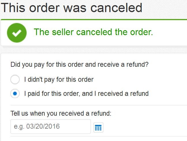 eBay cancel order refund