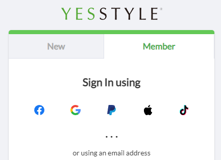 YesStyle Login Page