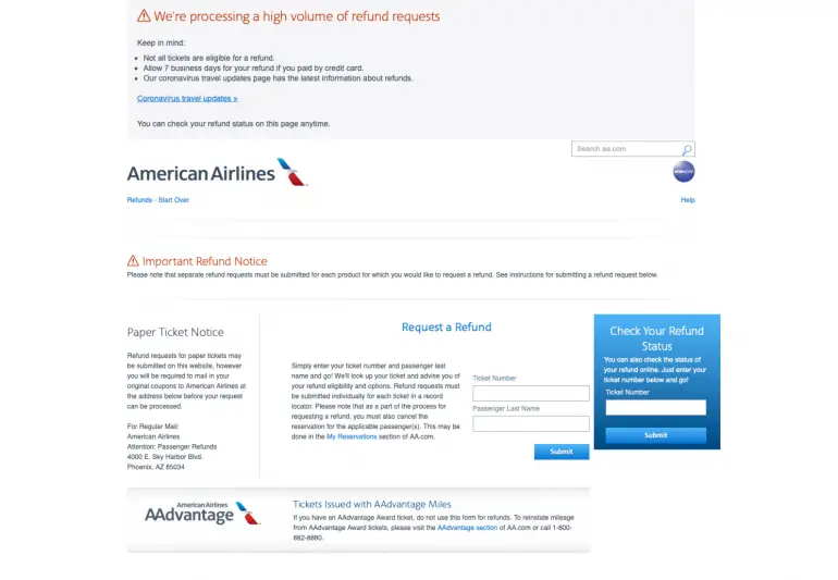 American Airlines Refund process