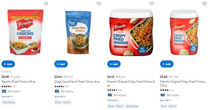 French's fried onions pricing at Walmart